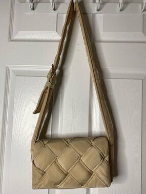 Anthropologie Padded Quilted Crossbody Bag in Beige Tan